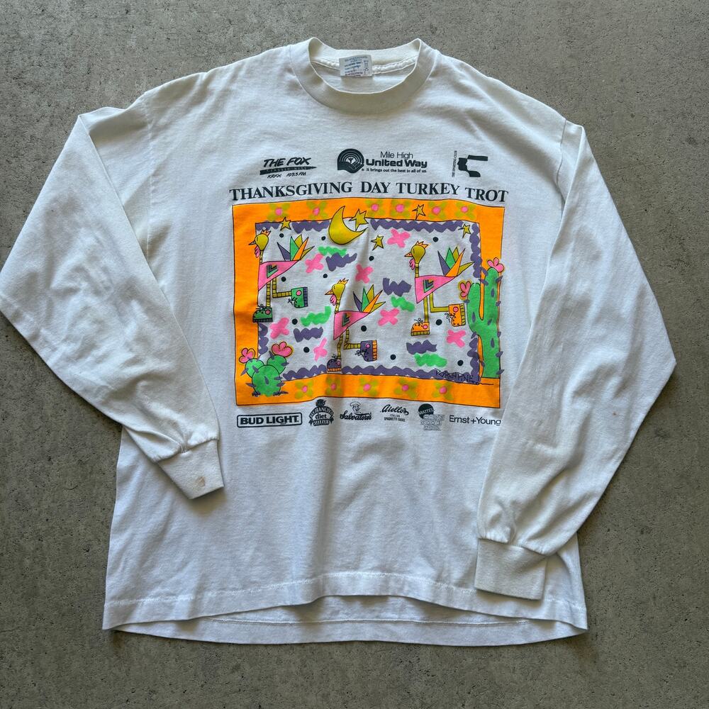 Vintage 90's Denver Thanksgiving Day Turkey Trot 5K White Long Sleeve Shirt XL